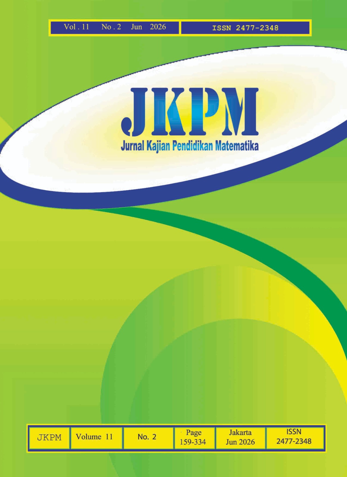 					View Vol. 11 No. 2 (2026): JKPM (Jurnal Kajian Pendidikan Matematika)
				